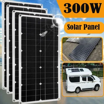 Гибкая солнечная панель мощностью 300 Вт с кабелями солнечного контроллера 60A, модуль солнечной батареи 12V 24V для автомобилей / RV / лодочных фургонов, кемпинг на открытом воздухе